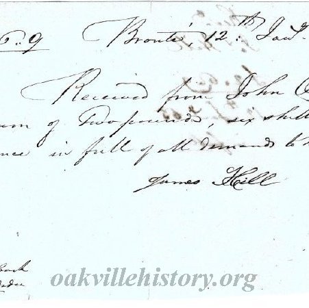 Receipt to John Oakley from James Hill - 1855