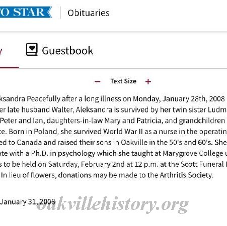 Obituary Aleksandra Markiewicz, Wife Of Walter