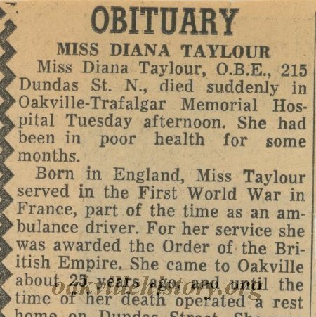 Obituary of DIana Taylour, October 24, 1954
