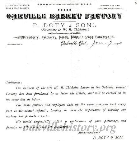 Public notice of the purchase of the basket factory by P. Doty & Son