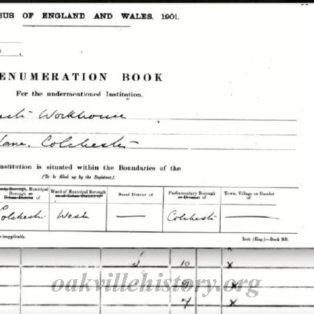 Enumeration Record - Colchester Workhouse - 1901